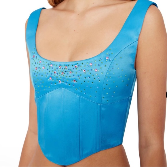 Danielle Guzio Satin Beaded Lace-up Bustier Top - Picture 3 of 10